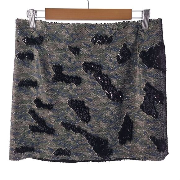 Free People One Camo Mini Skirt Reversible Sequin Back Zip Closur Womens Size 6 - Picture 9 of 16